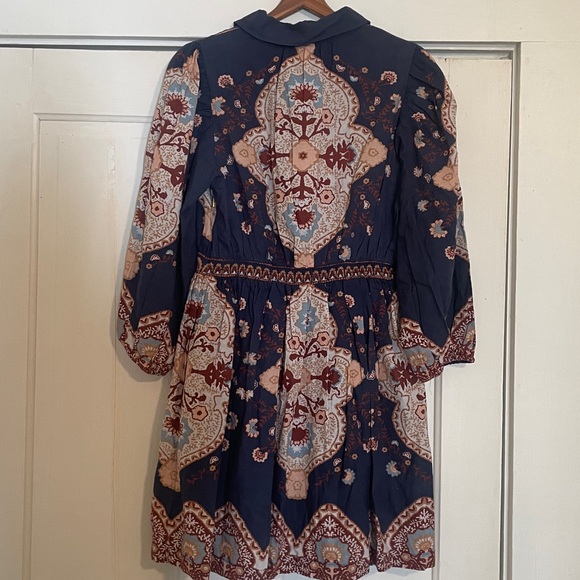 New Cleobella Leigh Paisley Cotton Linen Dress size Small in Navy - Picture 10 of 16